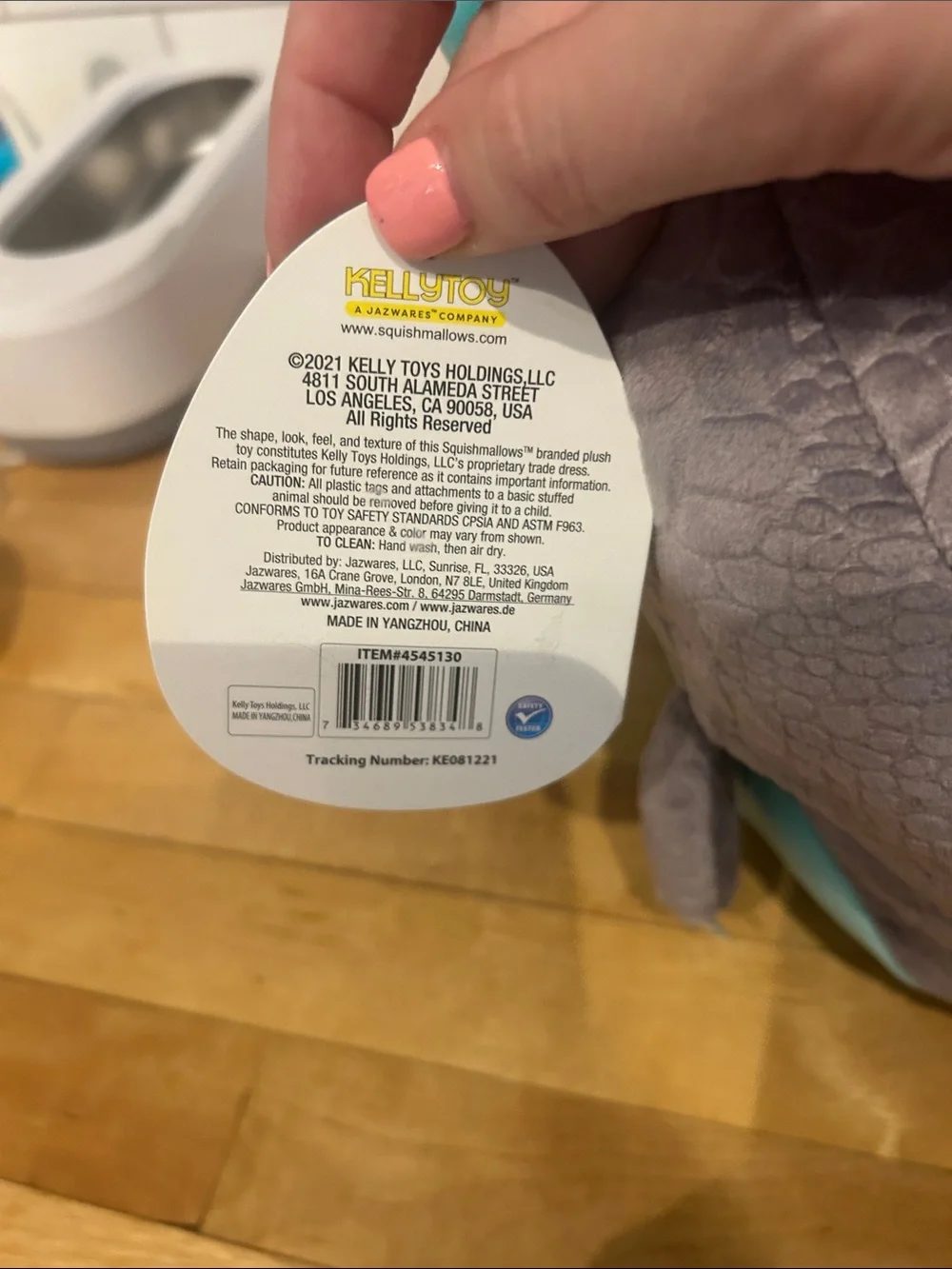 Squishmallows Gray Plush Chuey with Teal Logo Tag